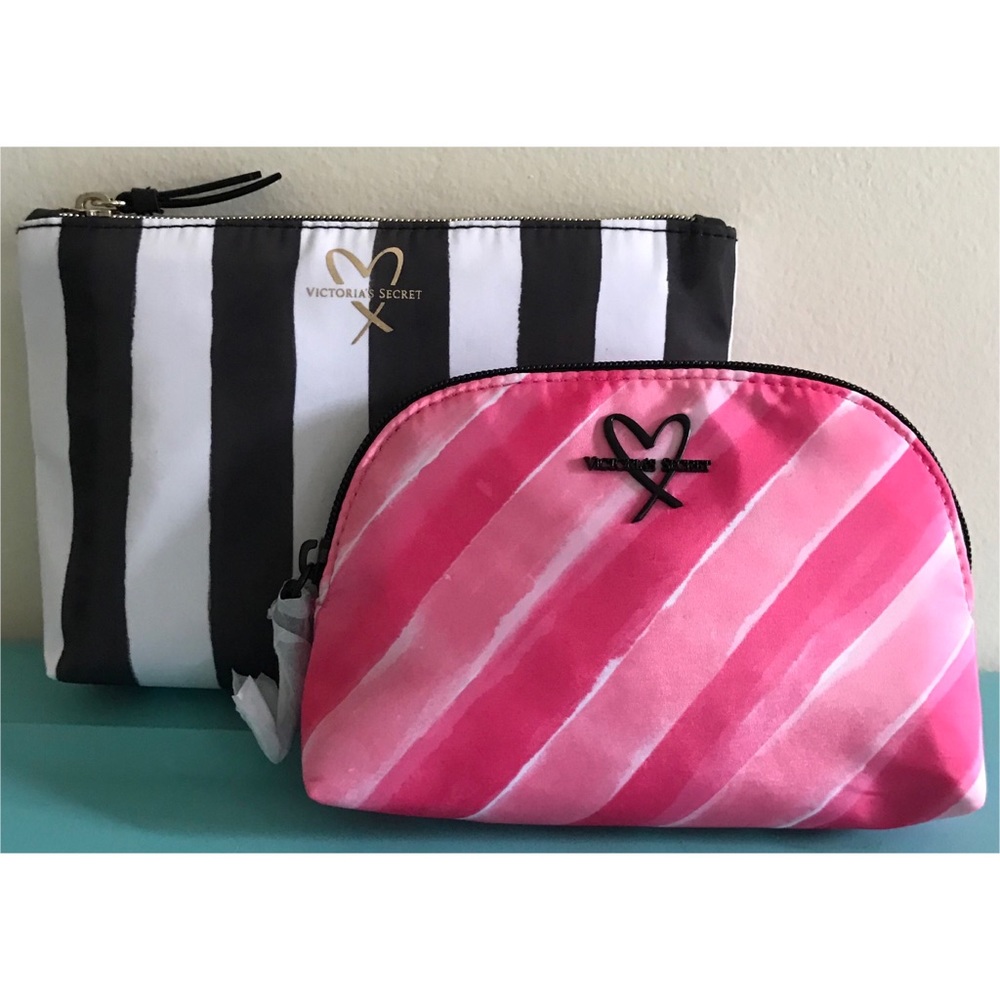 🆕 Victoria’s Secret 2pc Striped Cosmetic Bag Set
